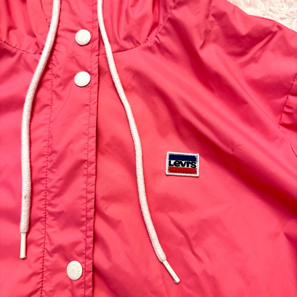 Levi’s Pink Nylon Retro Raincoat XL | Y2K Streetwear Hooded Windbreaker - Picture 2 of 7